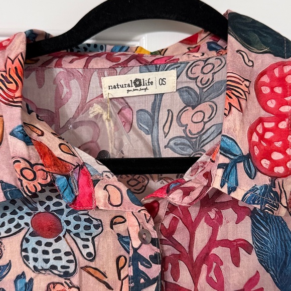 Natural Life Floral Button Down Shirt One Size Mauve Cotton Oversized - Picture 2 of 6